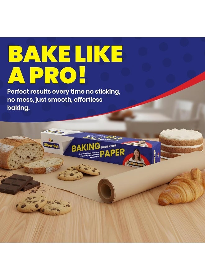 Silver Pot Baking Paper Roll 10 Meter x 30cm, Non-Stick Parchment Paper for Baking Cooking & Rapping, Oven Safe & Food Grade Baking Sheet Liners - Image 4